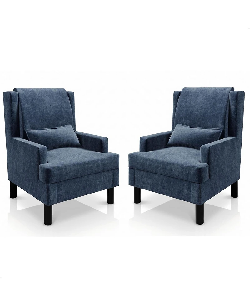 homfan Set of 2 Wingback Accent Chairs, Mid-Century Chenille Reading Chair, 5.1" Cushion, Wood Frame and Lumbar Pillow