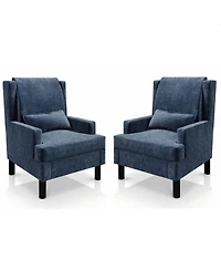 homfan Set of 2 Wingback Accent Chairs, Mid-Century Chenille Reading Chair, 5.1" Cushion, Wood Frame and Lumbar Pillow