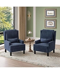 homfan Set of 2 Wingback Accent Chairs, Mid-Century Chenille Reading Chair, 5.1" Cushion, Wood Frame and Lumbar Pillow
