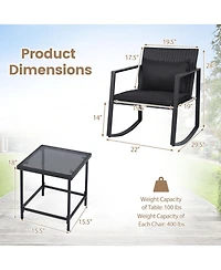 Sugift 3-Piece Outdoor Rocking Bistro Set with Cushions and Tempered Glass Table