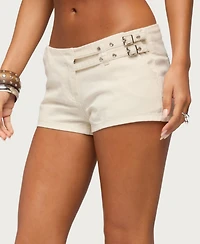 Edikted Women's Ceresie Belt Low-Rise Denim Shorts, 2" Inseam