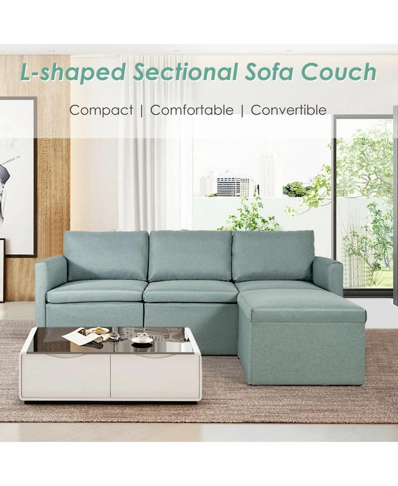 Sugift Convertible L-Shaped Sectional Sofa with Reversible Chaise and Ottoman