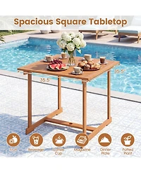 Sugift 35.5-Inch Acacia Wood Outdoor Dining Table with Umbrella Hole for 4