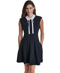Karl Lagerfeld Paris Women's Scuba Crepe A-Line Pleated Collared Dress