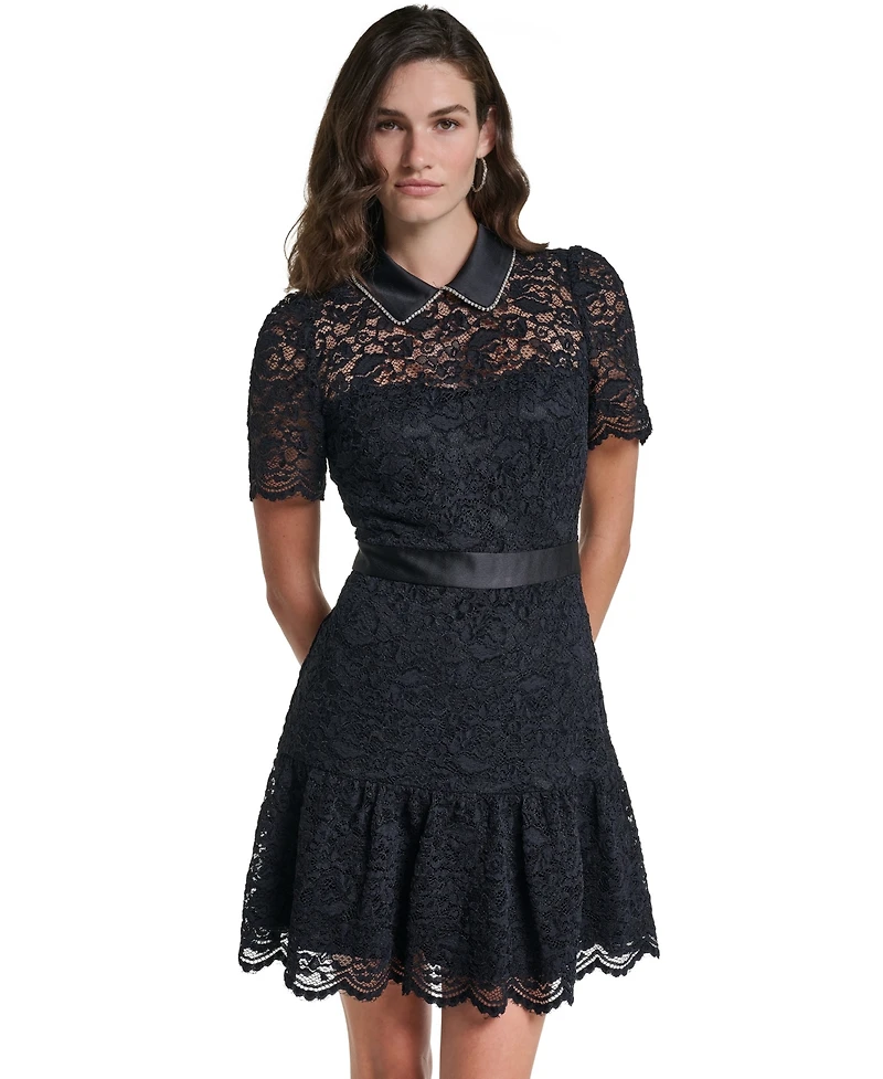 Karl Lagerfeld Paris Women's Lace A-Line Cap-Sleeve Dress