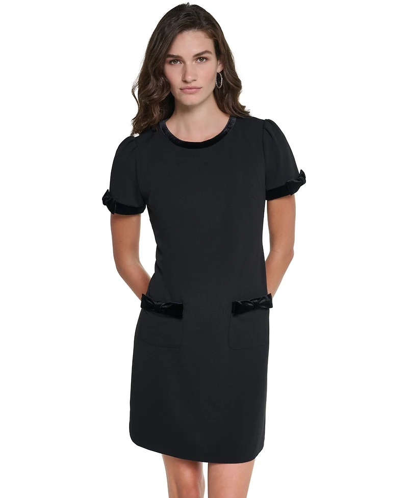 Karl Lagerfeld Paris Women's Scuba-Crepe Velvet-Trimmed Shift Dress With Pockets