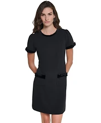 Karl Lagerfeld Paris Women's Scuba-Crepe Velvet-Trimmed Shift Dress With Pockets