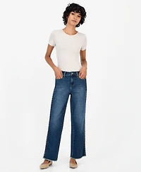 And Now This Women's Petite High-Rise Side Braid Straight-Leg Jeans, Macy's Exclusive