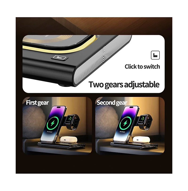Artudatech 4-in-1 Foldable 15W Fast-Charging Wireless Charger with Night Light, Compatible with iPhone, Apple Watch, and AirPods