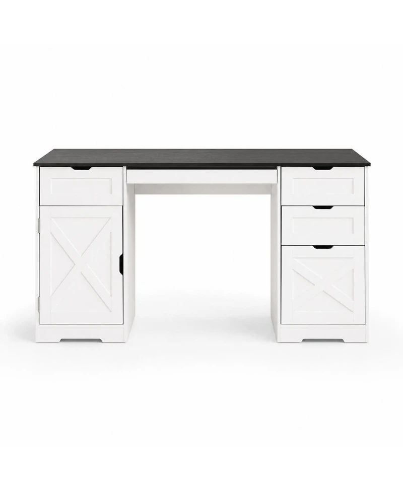 homfan 59" Farmhouse Computer Desk with 4 Drawers, Charging Station and Keyboard Tray