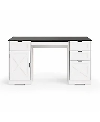 homfan 59" Farmhouse Computer Desk with 4 Drawers, Charging Station and Keyboard Tray