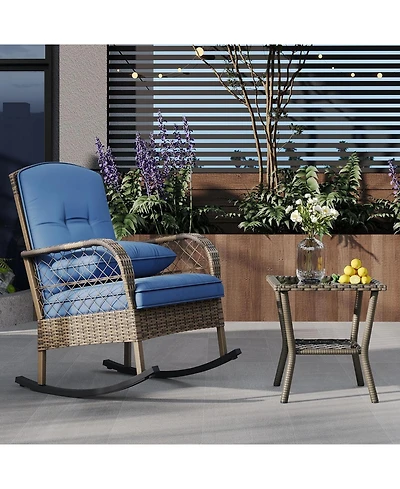 gaomon 3-Piece Wicker Rocking Chair Set with Side Table- All-Weather Rattan Rocker Chairs with Thick Cushions and Steel Frame