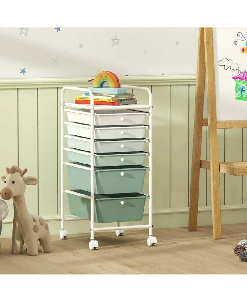 Sugift 6-Drawer Rolling Storage Cart Organizer with Lockable Casters