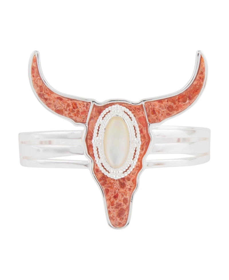 Barse Longhorn Orange Sponge Coral Silver Cuff Bracelet