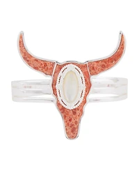 Barse Longhorn Orange Sponge Coral Silver Cuff Bracelet