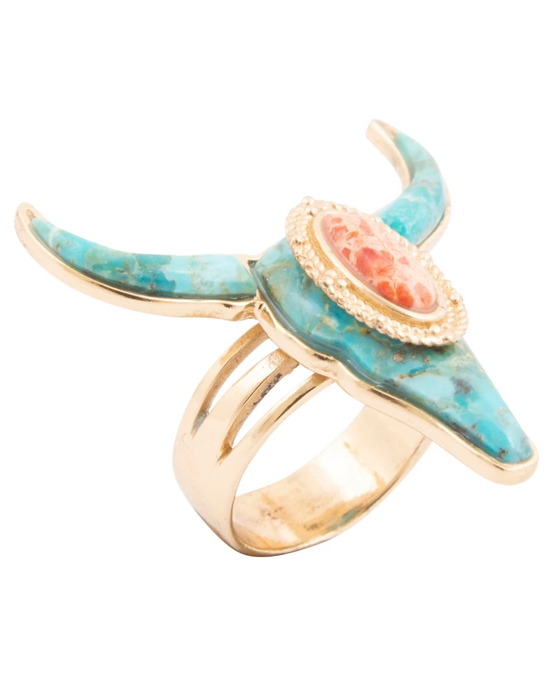 Barse Longhorn Blue Turquoise Golden Ring