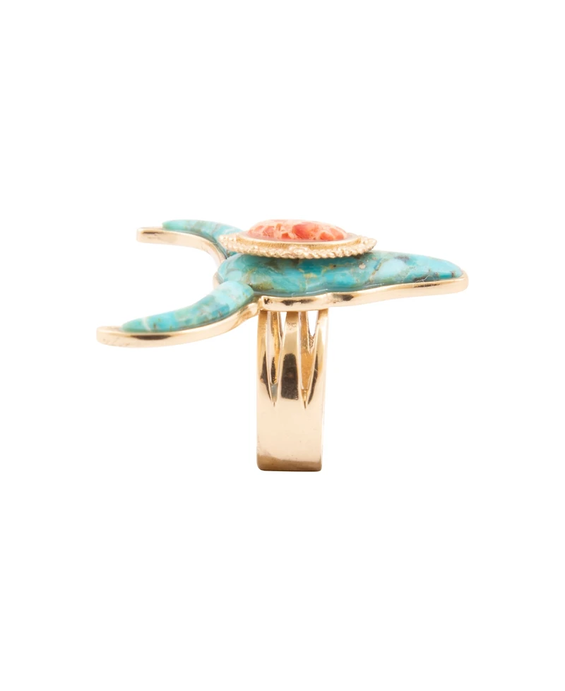 Barse Longhorn Blue Turquoise Golden Ring