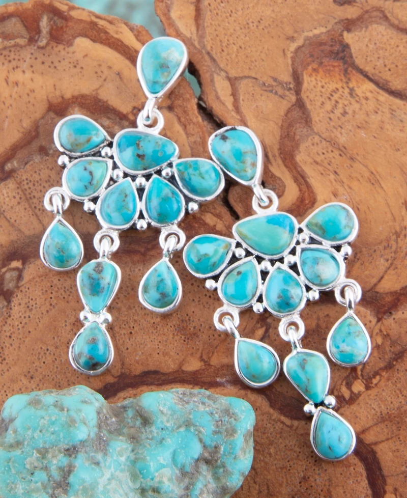 Barse Durango Blue Turquoise Silver Chandelier Earrings