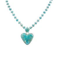 Barse Blue Turquoise Heart Silver Pendant Necklace