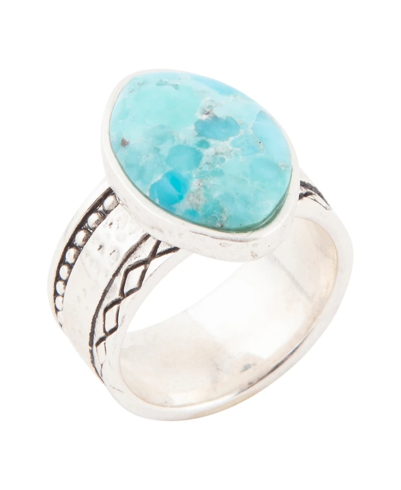 Barse Hammered Big Silver and Blue Turquoise Ring