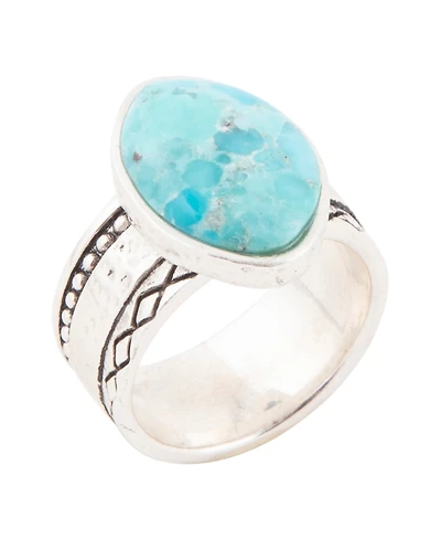 Barse Hammered Big Silver and Blue Turquoise Ring