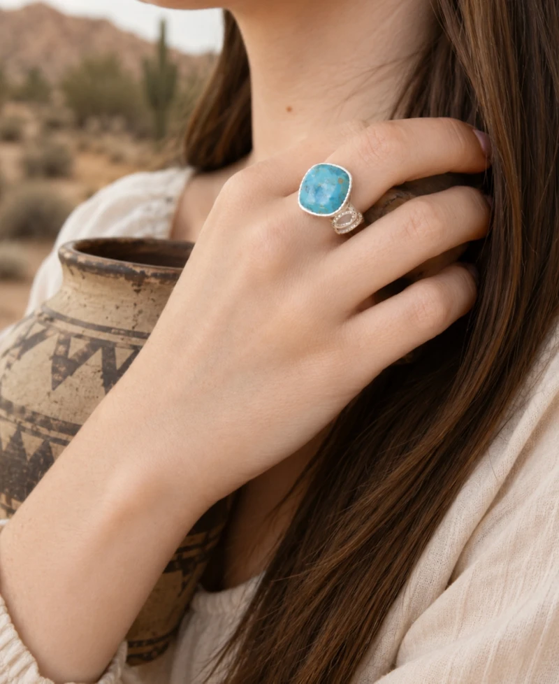 Barse Hypnosis Blue Turquoise and Silver Ring