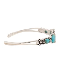 Barse Floral Blue Turquoise and Silver Cuff Bracelet