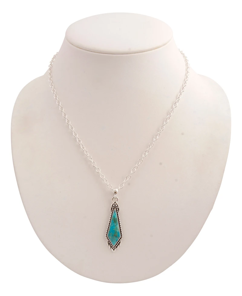 Barse Anemone Long Diamond Blue Turquoise and Silver Necklace