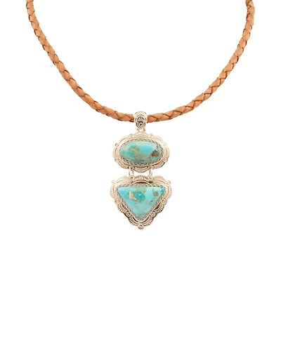 Barse Bronco Blue Turquoise Silver Concho Pendant Leather Necklace