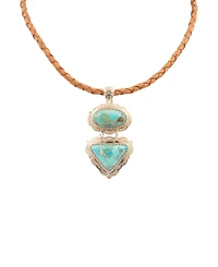 Barse Bronco Blue Turquoise Silver Concho Pendant Leather Necklace