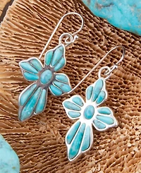 Barse Blue Turquoise Cross Silver Drop Earrings