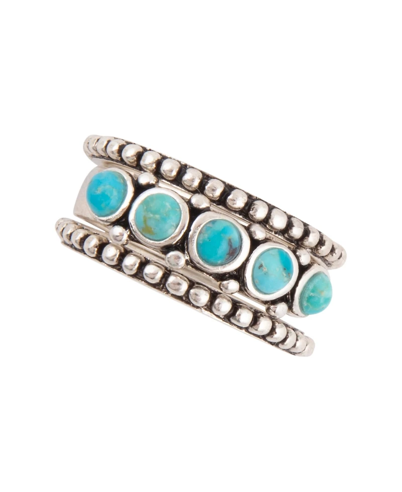 Barse Triple Blue Turquoise and Silver Stack Ring