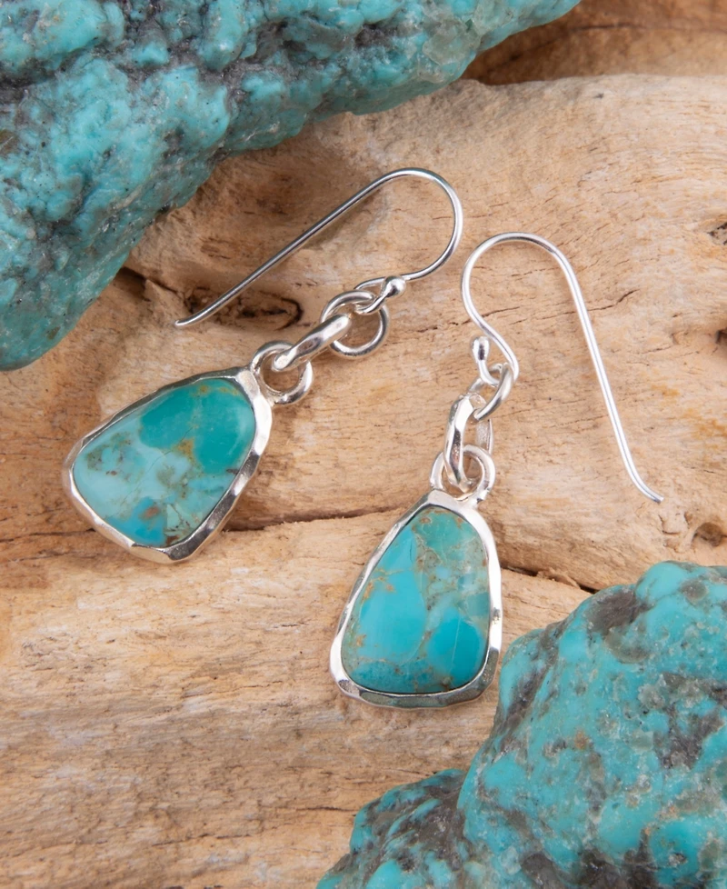 Barse Blue Turquoise and Silver Drop Earrings