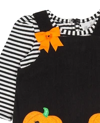 Rare Editions Baby Girls' Black Pumpkin Applique Jumper with Striped and Sleeveless Dress