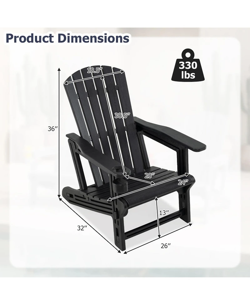 Sugift Hdpe Adirondack Chair with Cup Holder and Wood Texture for Patio