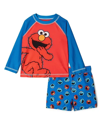 Sesame Street Baby Boys (12-18) months 2-Piece Swimwear Rash Guard and Swim Trunks Set