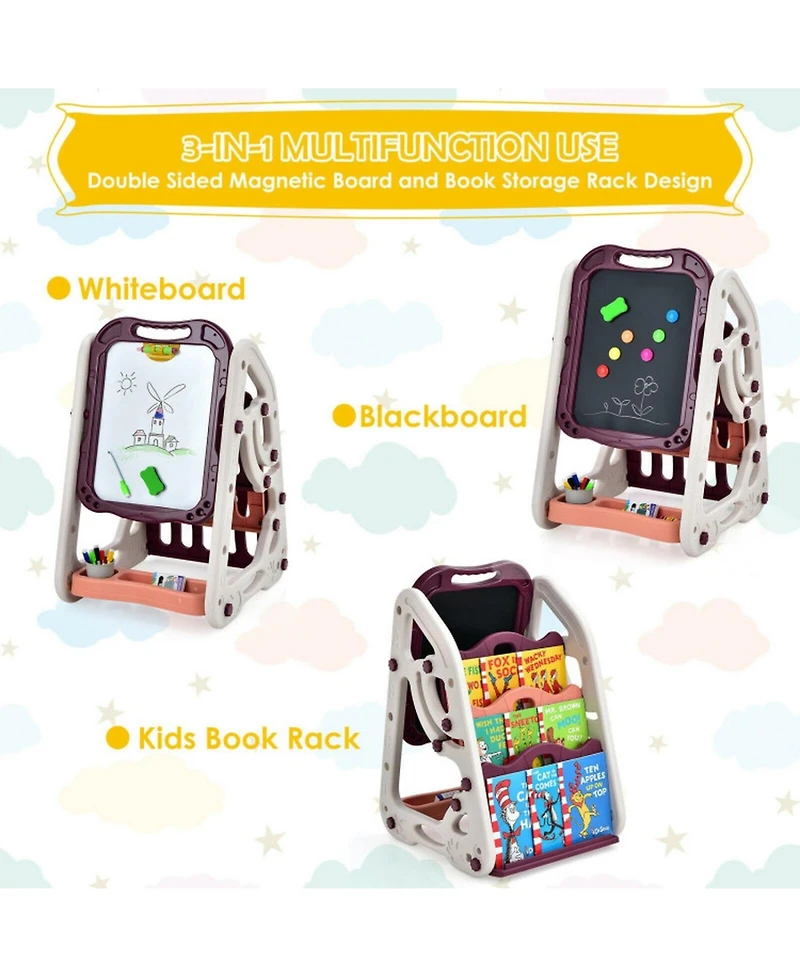 Hongge 3-in-1 Kids Art Easel Featuring Built-In Bookshelf Storage