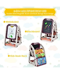 Hongge 3-in-1 Kids Art Easel Featuring Built-In Bookshelf Storage