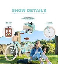 ECHTPeak 24 Inch Girls Bike with Basket, Single Speed Kids Bicycles, with Rear Rack Bell, No Training Wheels Included