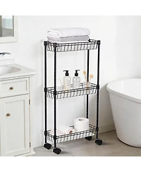 homfan Slim Rolling Storage Cart with Wheels, 3-Tier Metal Utility Cart with Adjustable Shelving Basket, Narrow Corner Organizer for Kitchen Bathroom