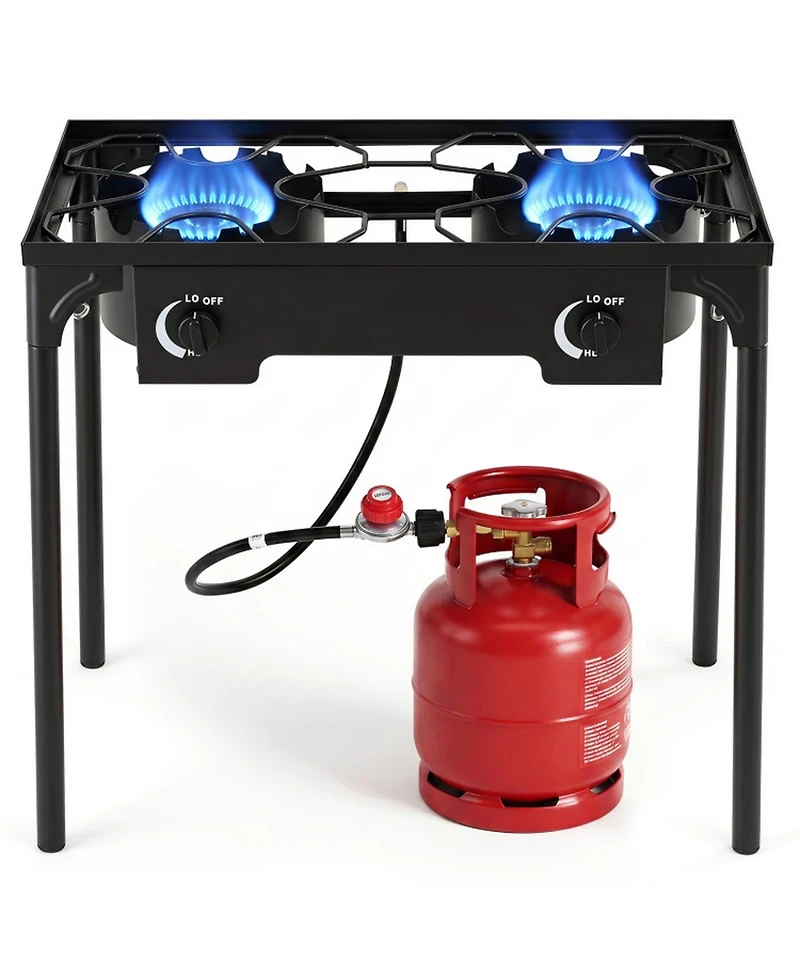 Hongge 160000 Btu 2 Burner Propane Camping Stove with Regulator Hose