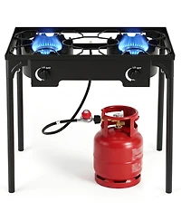 Hongge 160000 Btu 2 Burner Propane Camping Stove with Regulator Hose