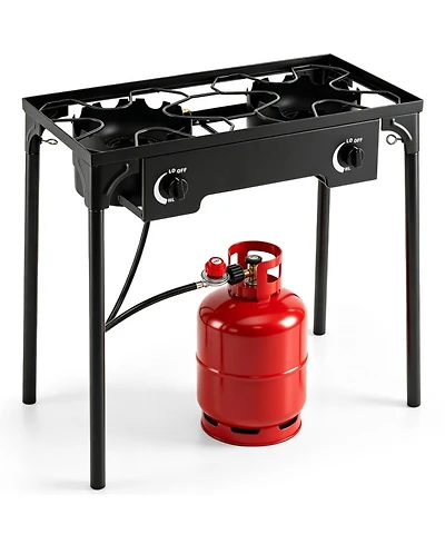 Hongge 160000 Btu 2 Burner Propane Camping Stove with Regulator Hose