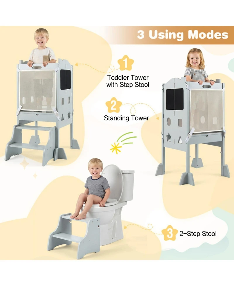 Hongge 3-In-1 Foldable Toddler Tower Convertible to 2-Step Stool