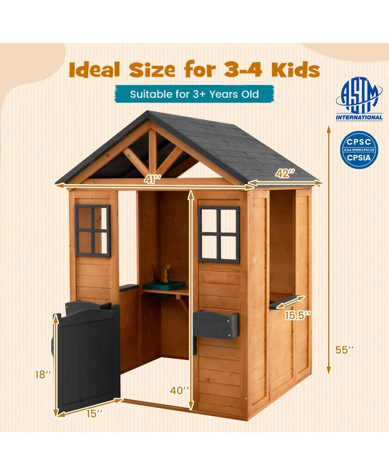Hongge Spruce Wood Kids Outdoor Playhouse with Play Sink Tabletop