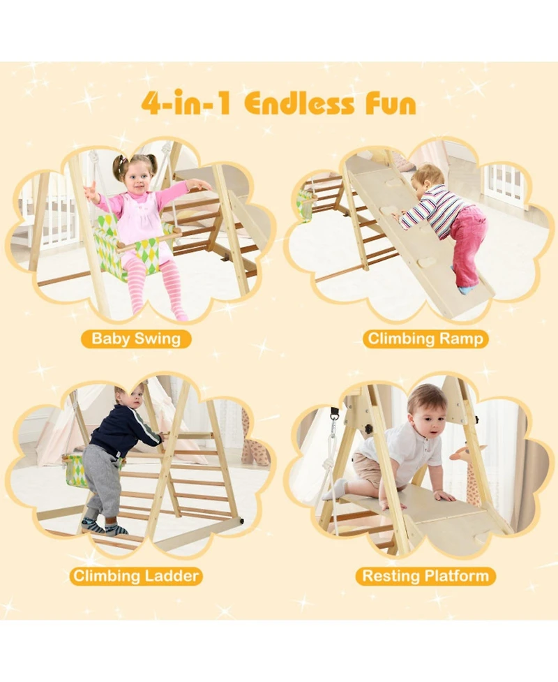 Hongge Ages 1+ 4-in-1 Wooden Indoor Jungle Gym