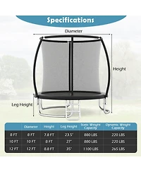 Hongge 8 ft Galvanized Steel Safety Enclosure Net Trampoline with Ladder, 880 lb Capacity, Ages 3+