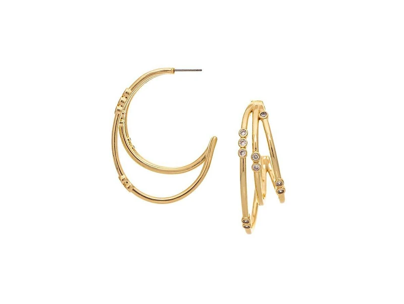 Rivka Friedman 18K Gold Plated Multi Hoop Earrings with Bezel Set Cz Accents