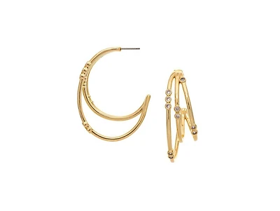 Rivka Friedman 18K Gold Plated Multi Hoop Earrings with Bezel Set Cz Accents