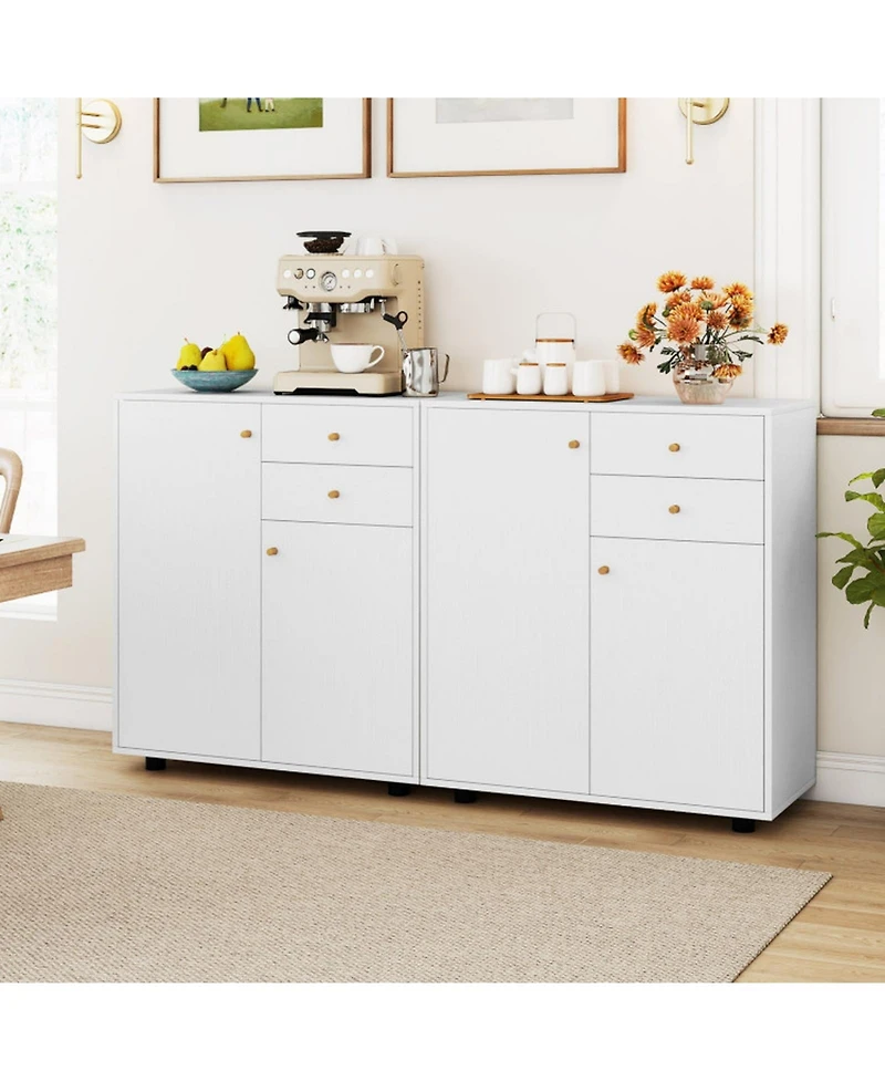 Sugift Kitchen Sideboard Buffet Cabinet Coffee Bar with 2 Drawers 2 Doors and 3 Adjustable Shelves